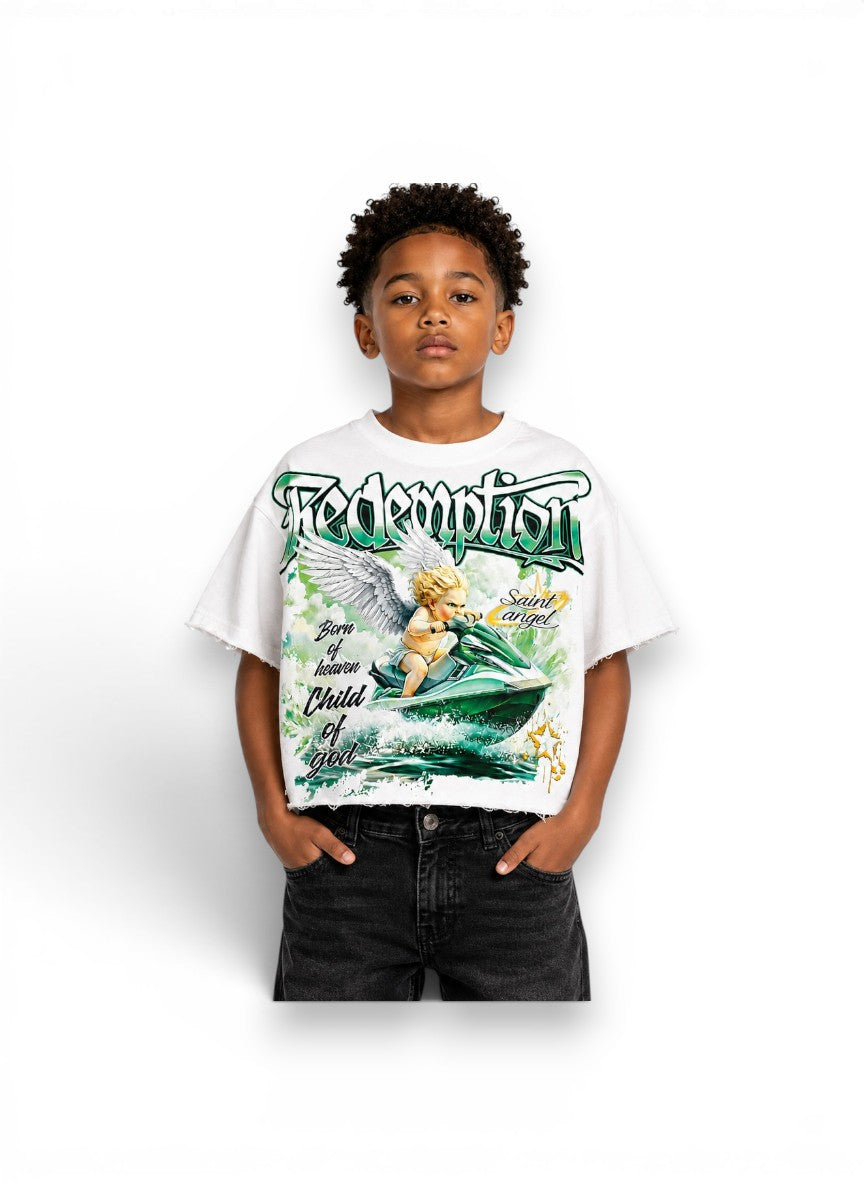Person wearing a white t-shirt with a graphic design and text on a white background by Dubforty,