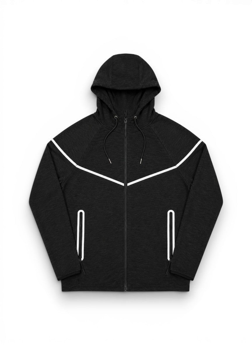 Black jacket with white accents on a white background by Dubforty.