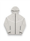 Gray hoodie with black zipper and trim on a white background by Dubforty