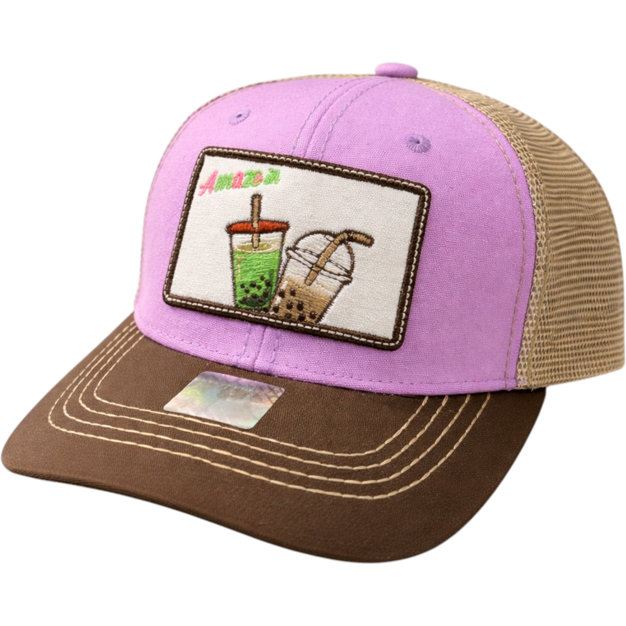 Boba Patch Trucker Hat In Lavender Brown