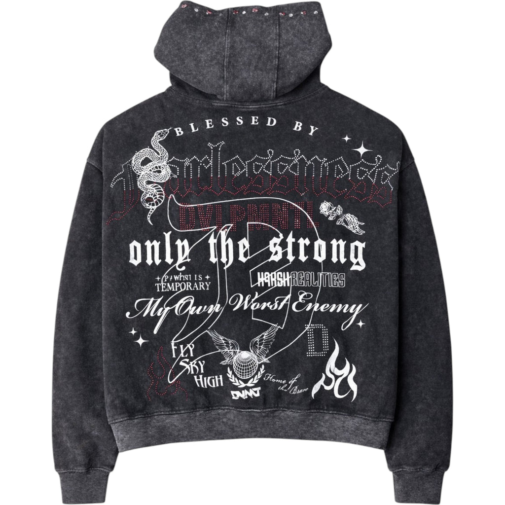 Rebel Denim 'Fearless' Jeweled Fleece Hoodie (Black) 752-333