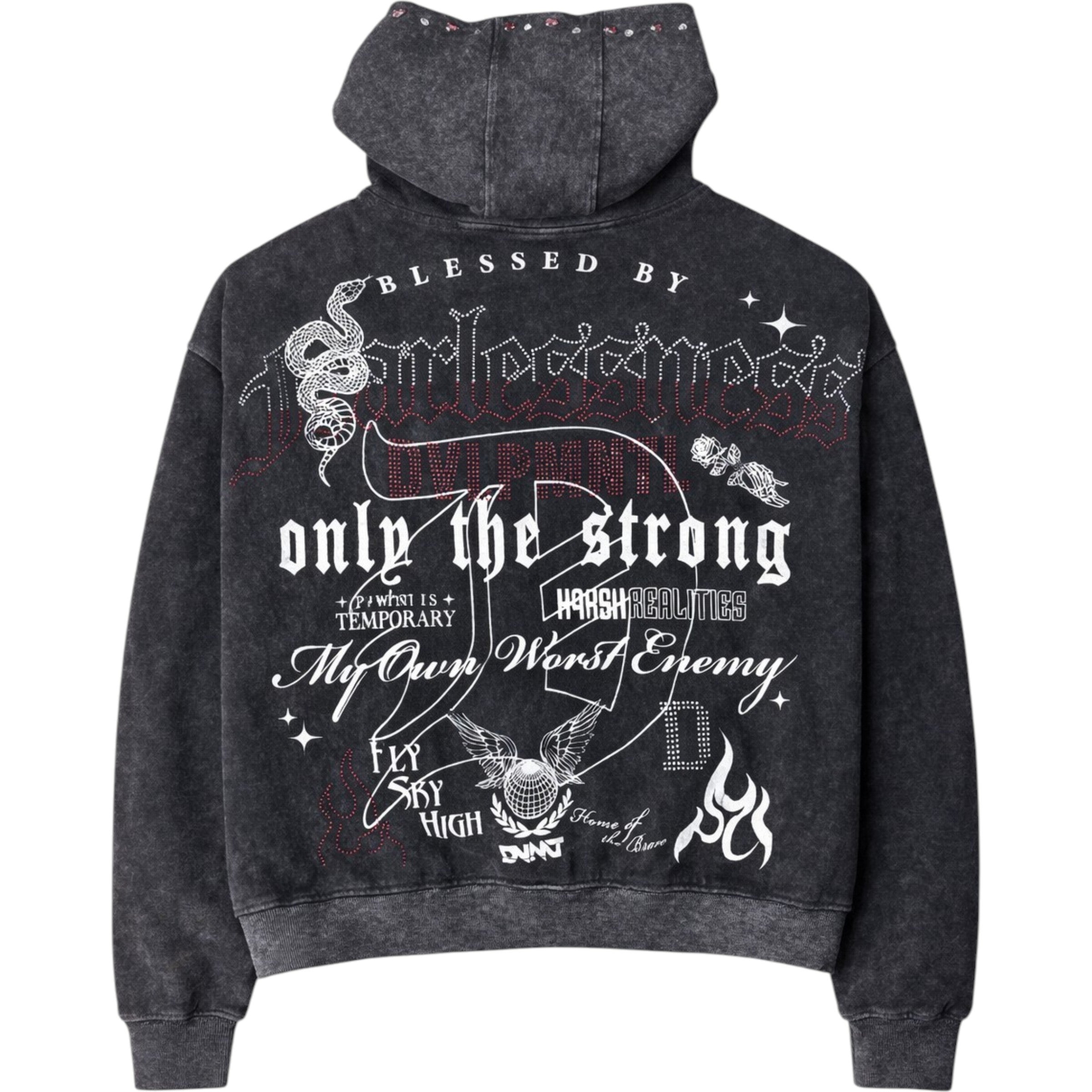 Rebel Denim 'Fearless' Jeweled Fleece Hoodie (Black) 752-333