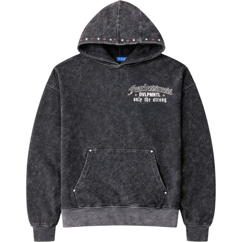 Black hoodie with text on a white background