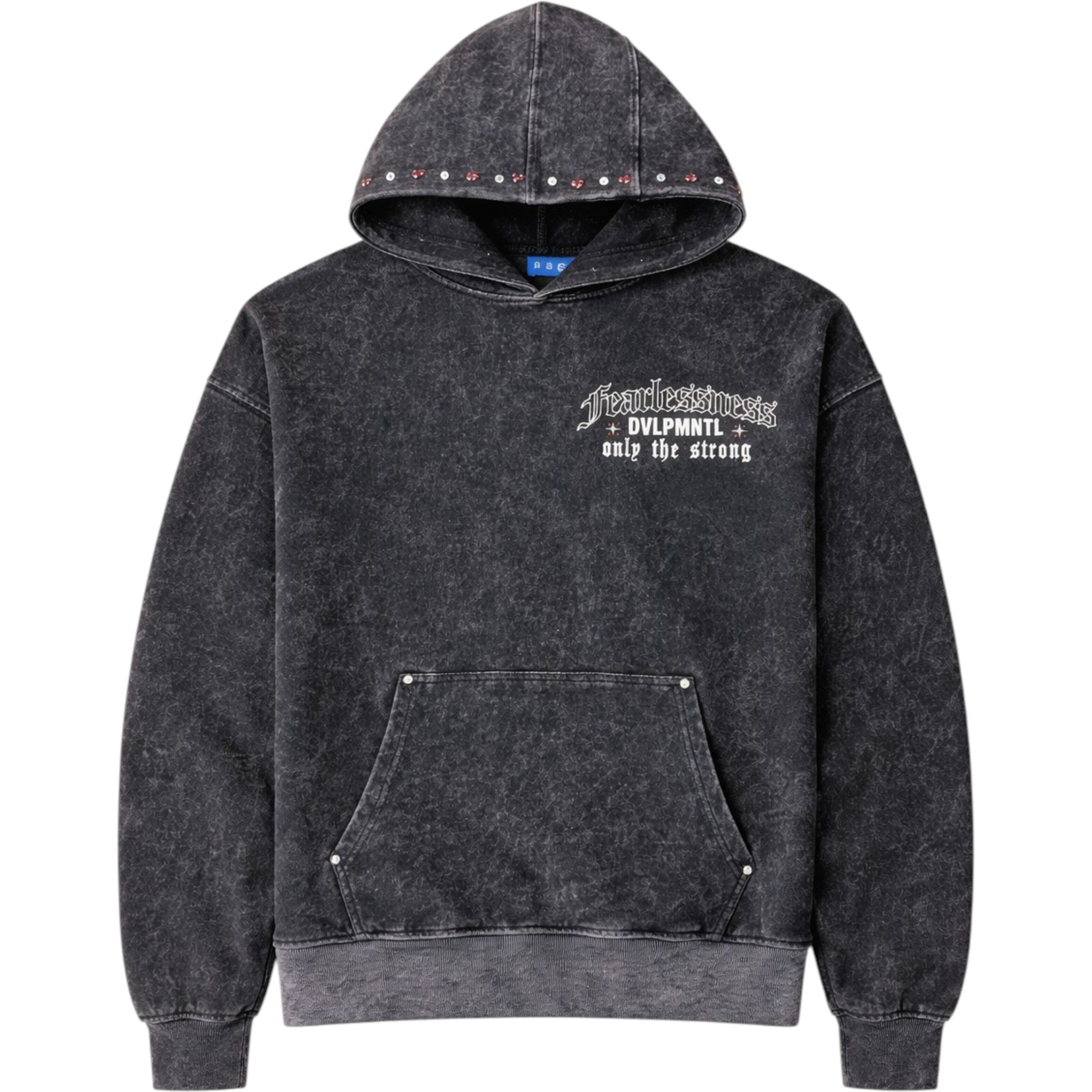 Black hoodie with text on a white background