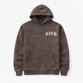 Brown hoodie with 'RICH' text on a white background