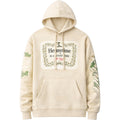 Beige hoodie with graphic design on a white background