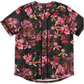 Baseball jersey with skull and floral pattern on a black background