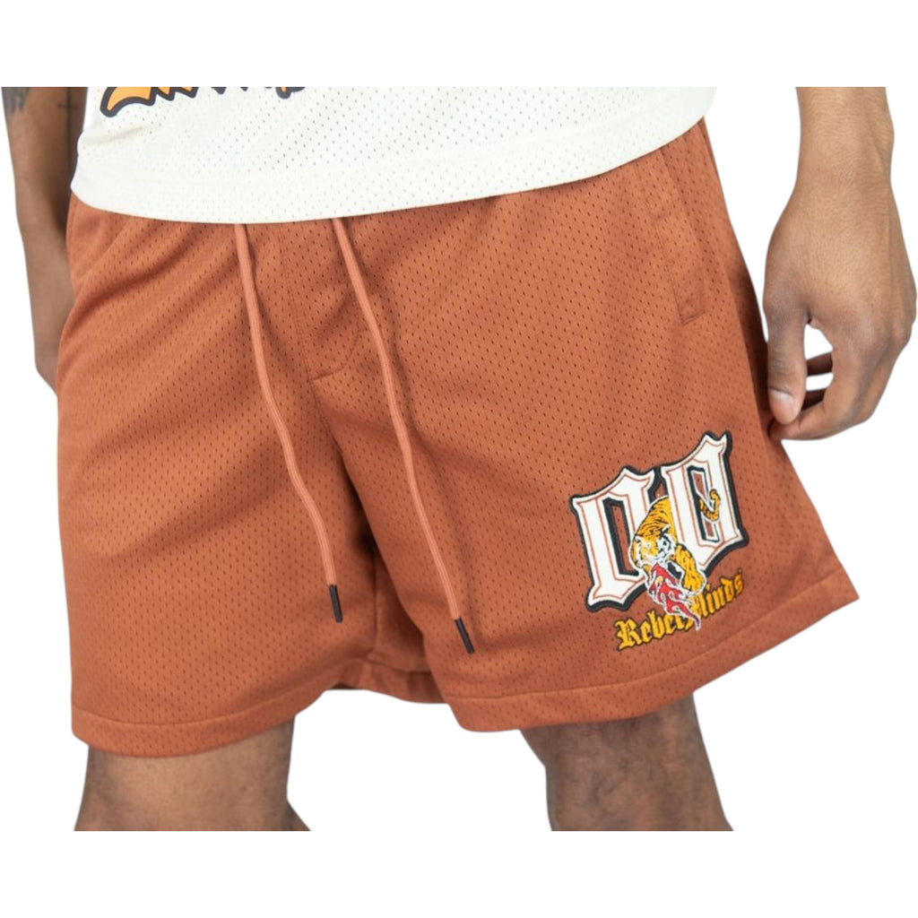 Rebel Minds 'Tiger' Mesh Shorts (Brown) 151-954 men mesh shorts cropped stacked 