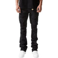 Person wearing black pants with a brand logo on a white background