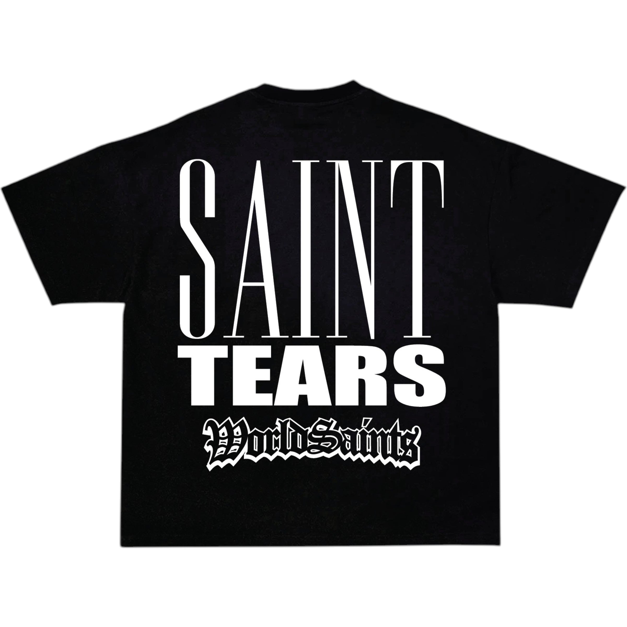 Black t-shirt with 'SAINT TEARS' text on a white background Saint Tears Tee In Black