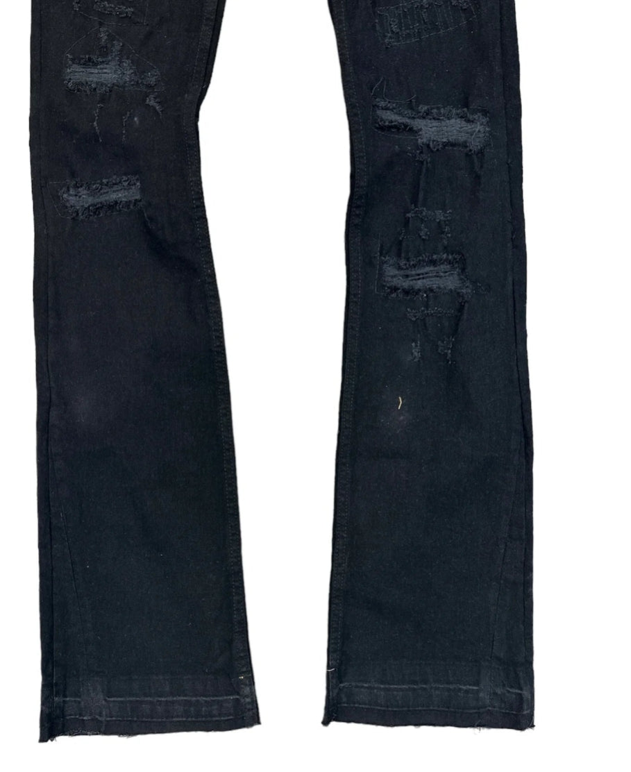 Men's Worn Down Stacked Flared Denim In Black