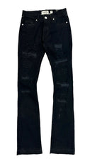 Men's Worn Down Stacked Flared Denim In Black