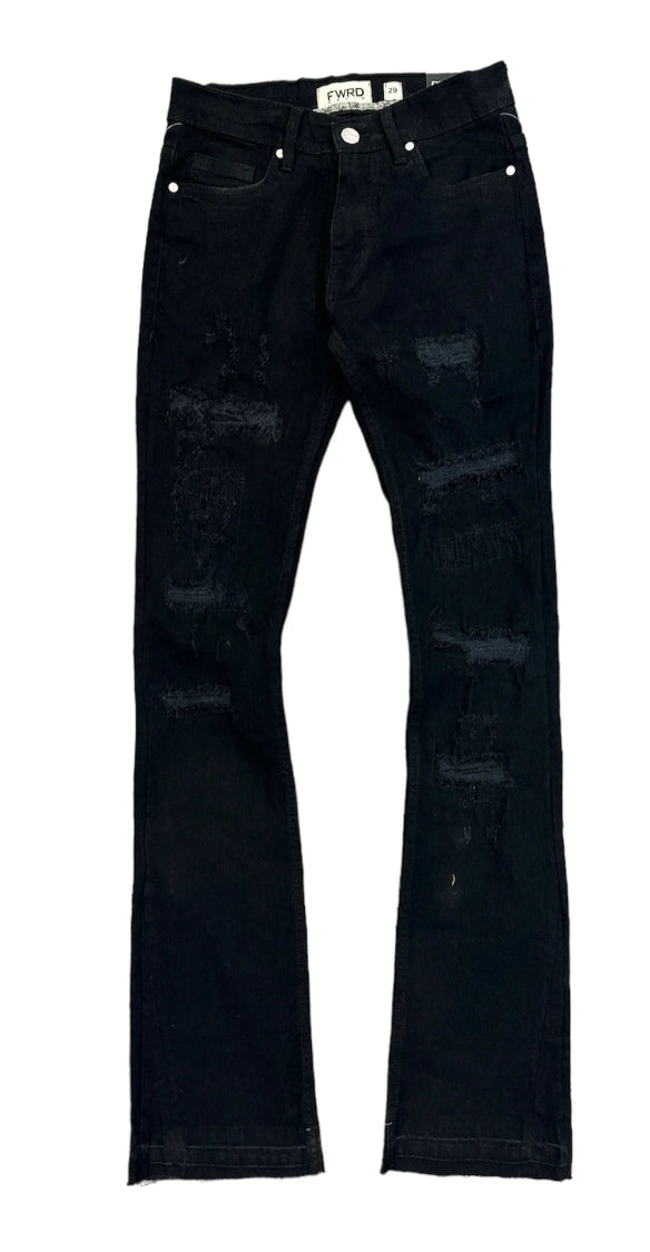 Men's Worn Down Stacked Flared Denim In Black