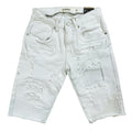 Men's Biker Distressed Denim Shorts In White