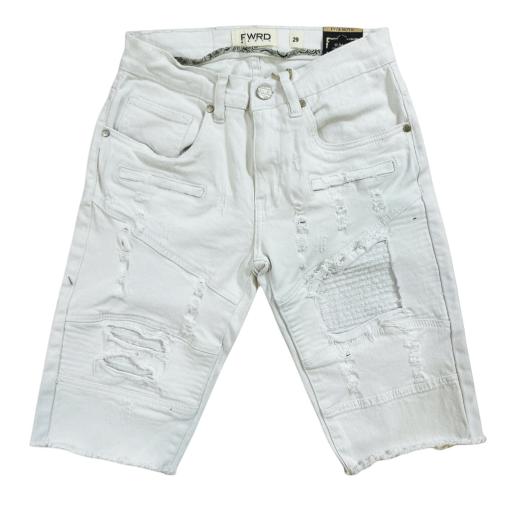 Men's Biker Distressed Denim Shorts In White