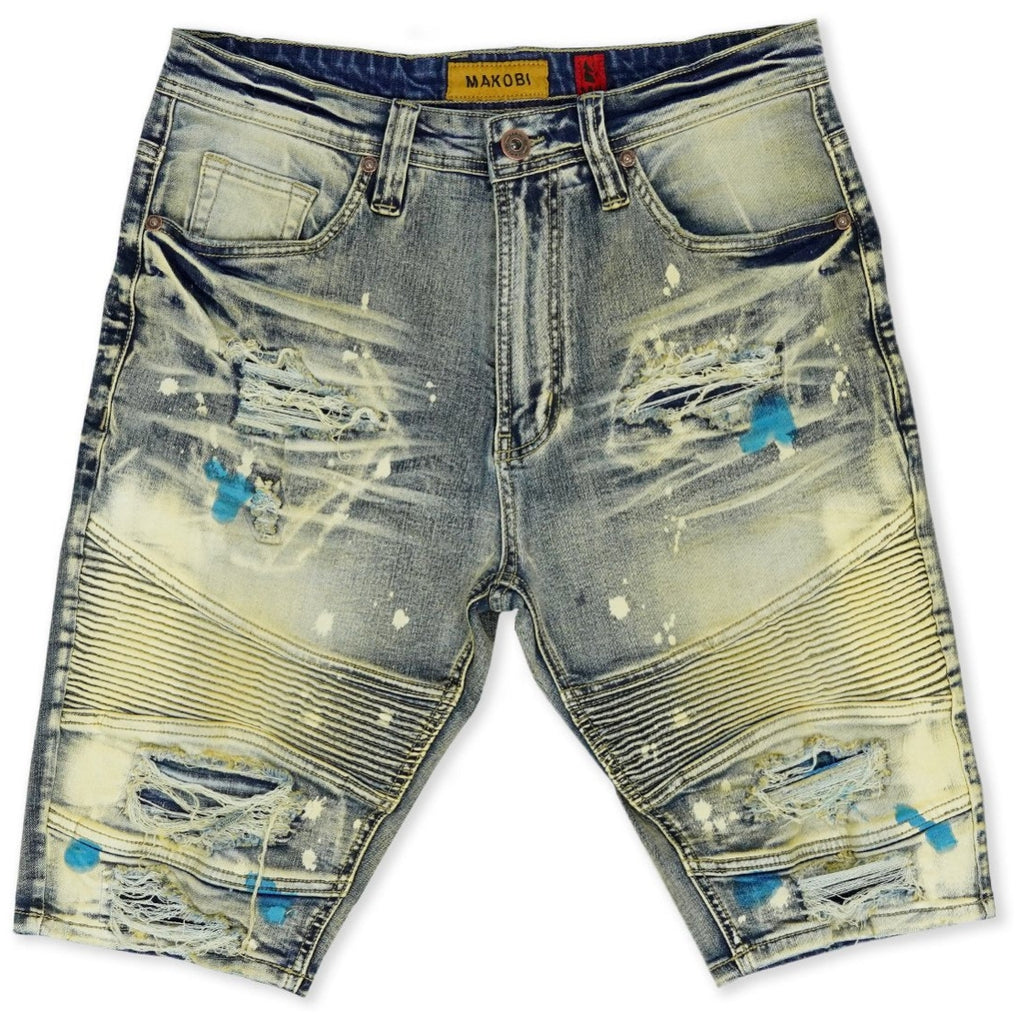 Men's Biker Shredded Denim Shorts