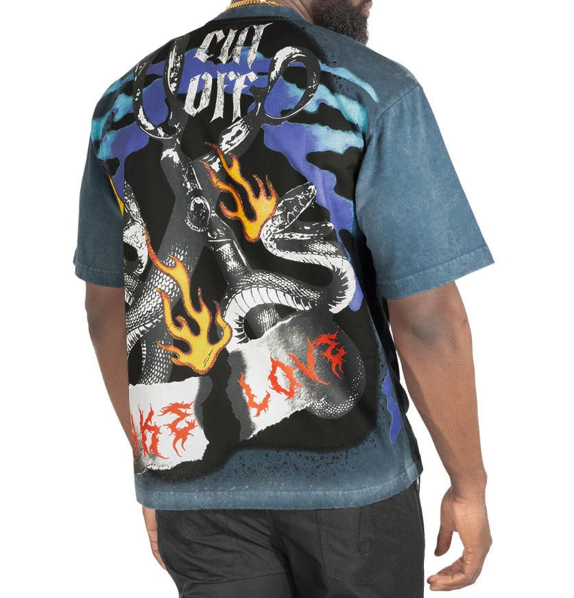 Men's Oversized Fake Love T-Shirt in Blue F169