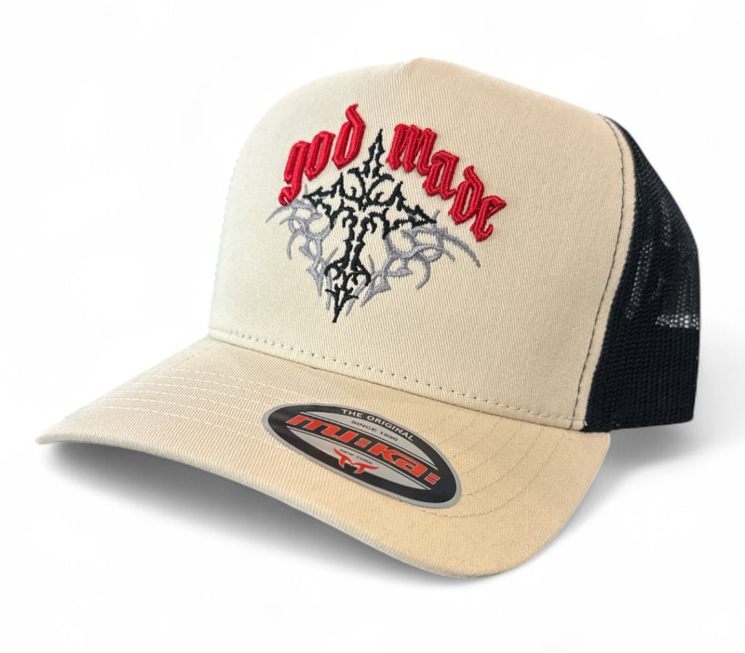 Trucker Hat Keep God Made in Oatmeal/Black
