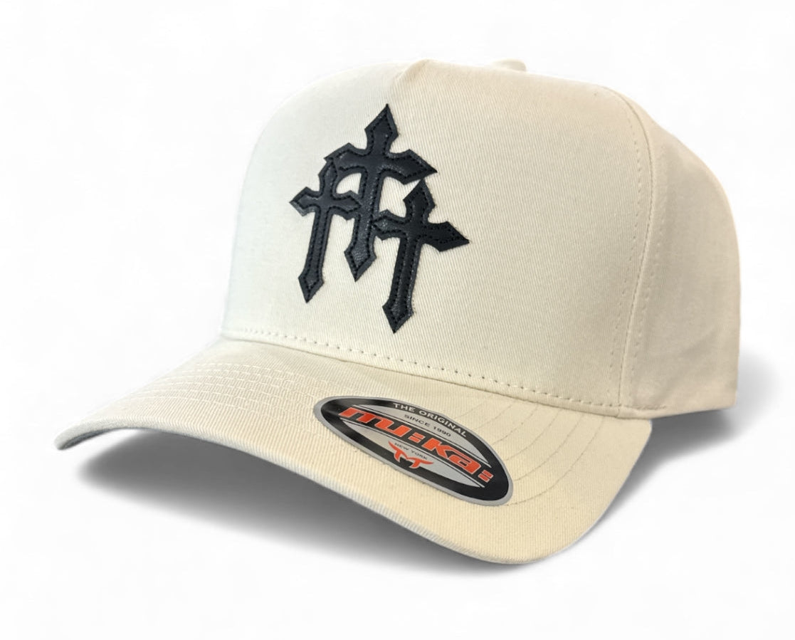 Snapback Hat Leather Cross in Ivory