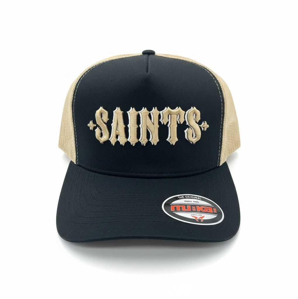 Trucker Hat Saints in Black/Oat