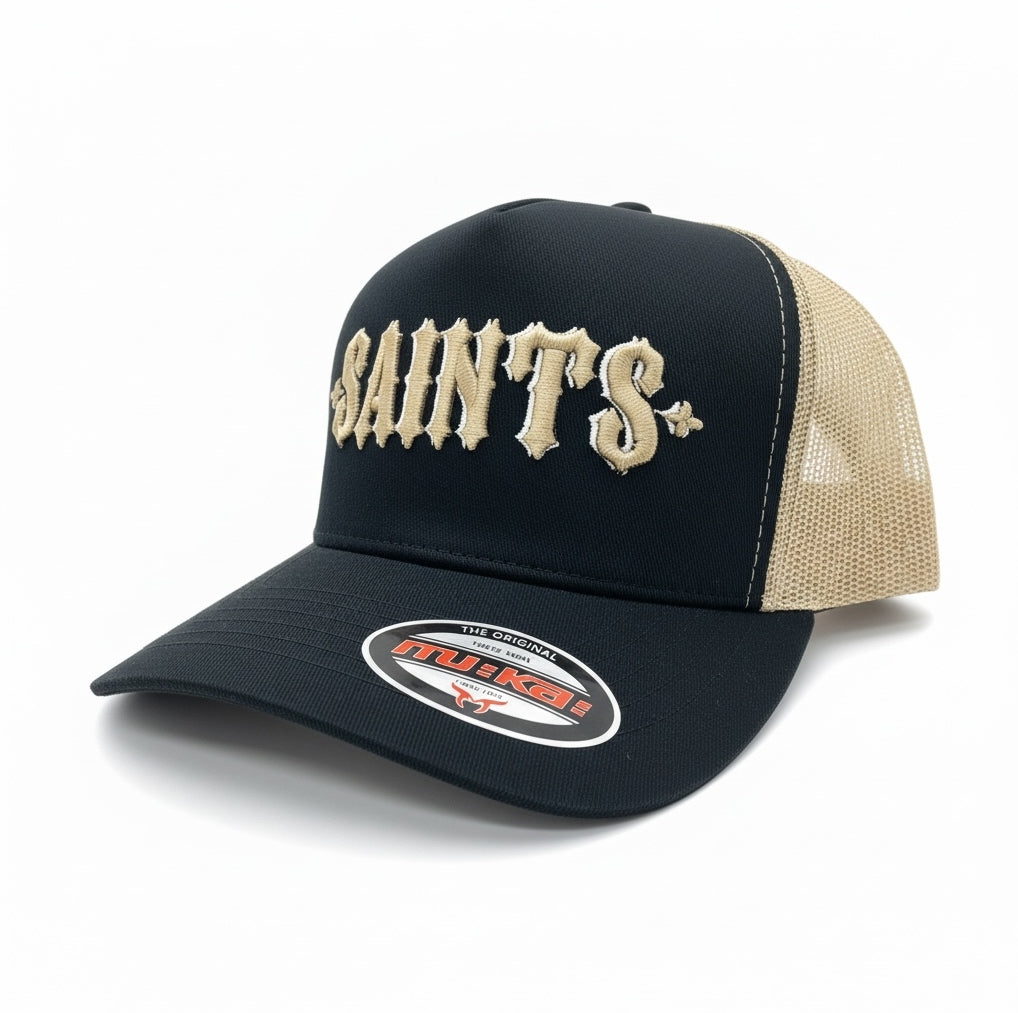 Trucker Hat Saints in Black/Oat