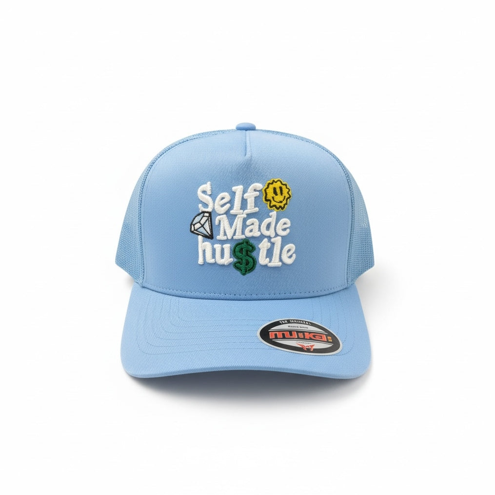 Trucker Hat Self Made Hustle in Sky Blue