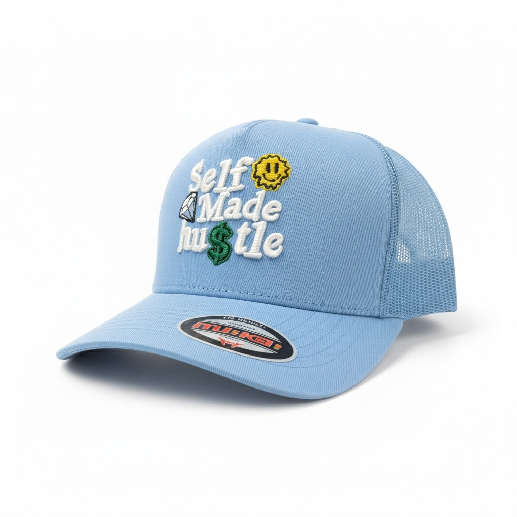 Trucker Hat Self Made Hustle in Sky Blue