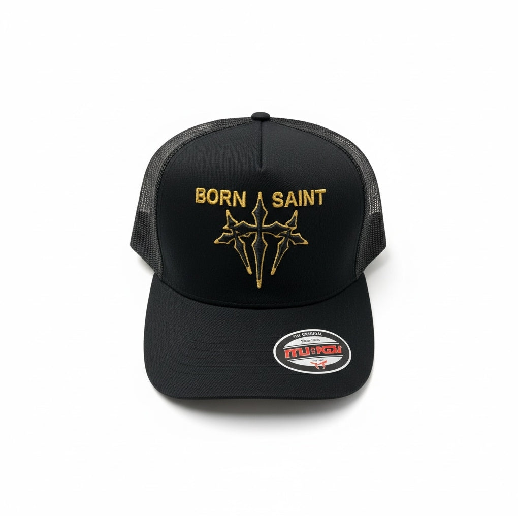 Trucker Hat Born Saint in Black
