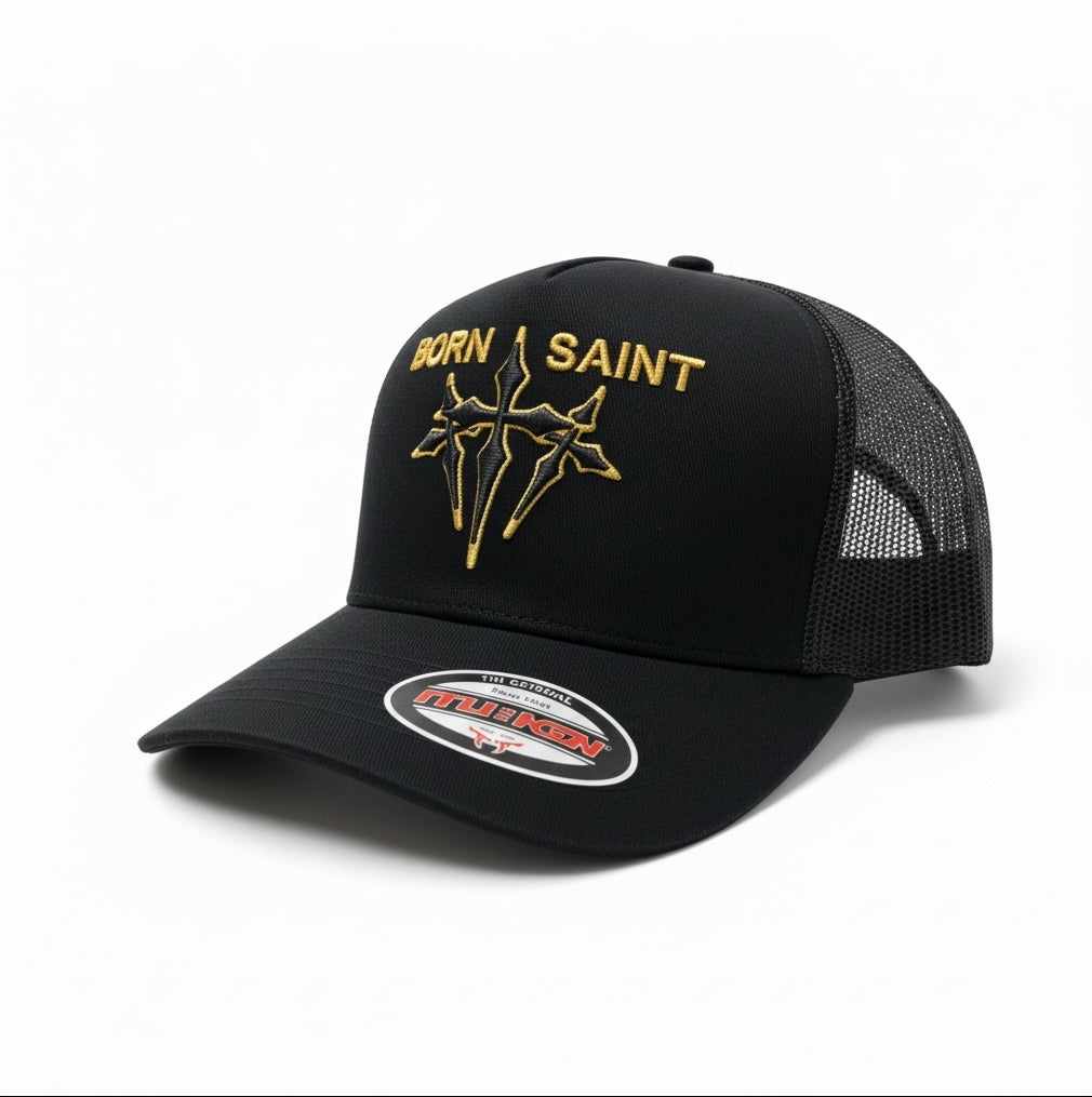Trucker Hat Born Saint in Black