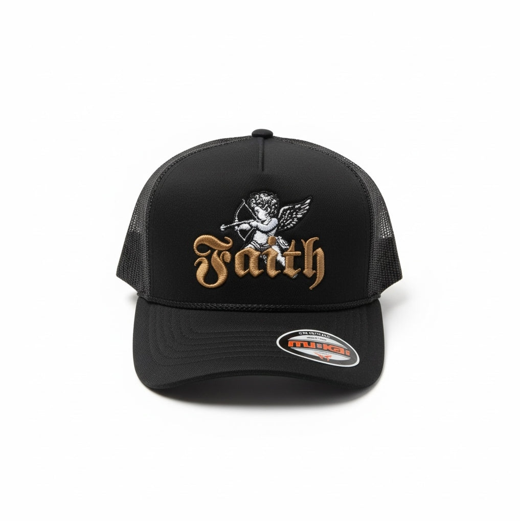 Trucker Hat Faith Angel in Black