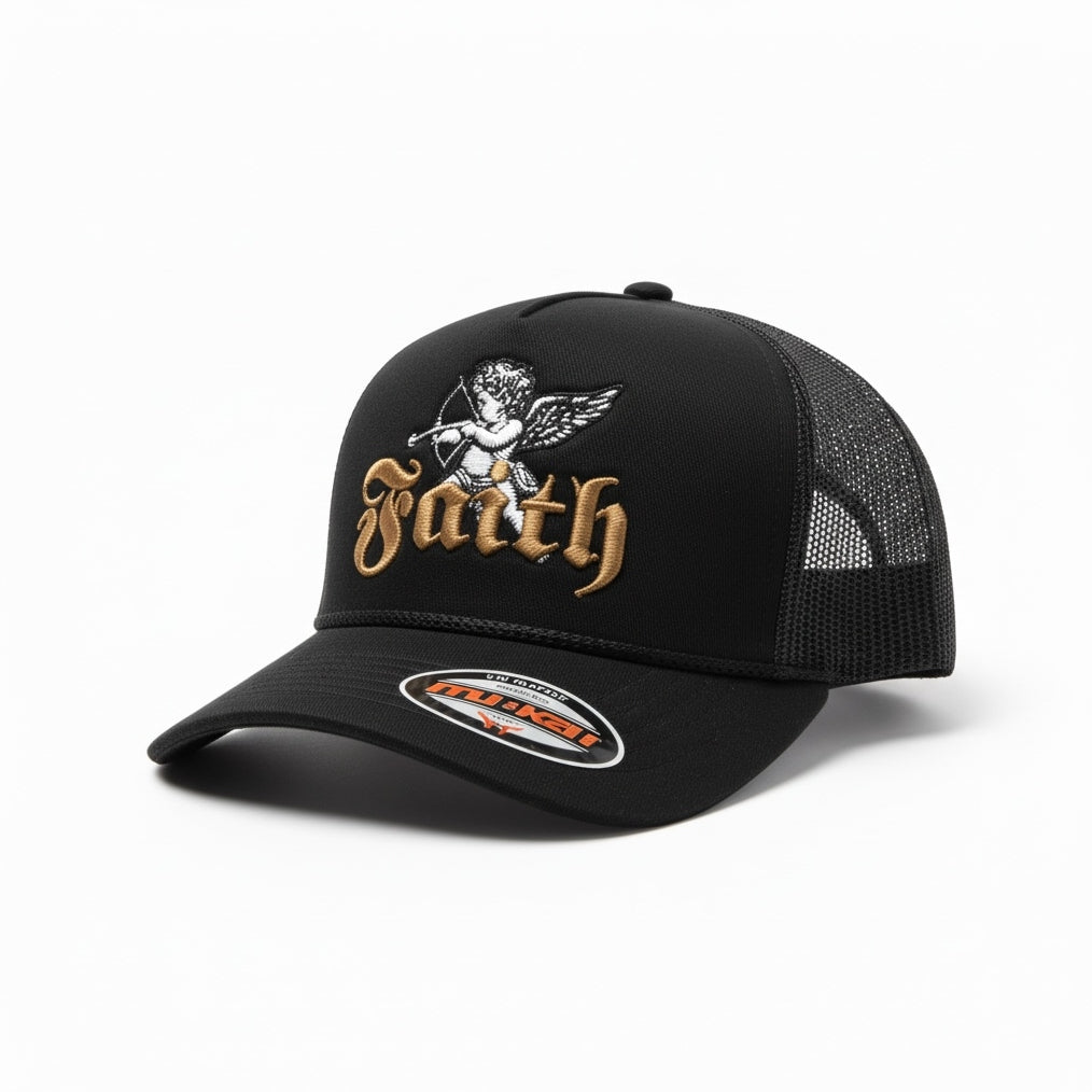 Trucker Hat Faith Angel in Black