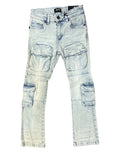 Kids Cargo Slim Stretch Denim in Bleach Wash