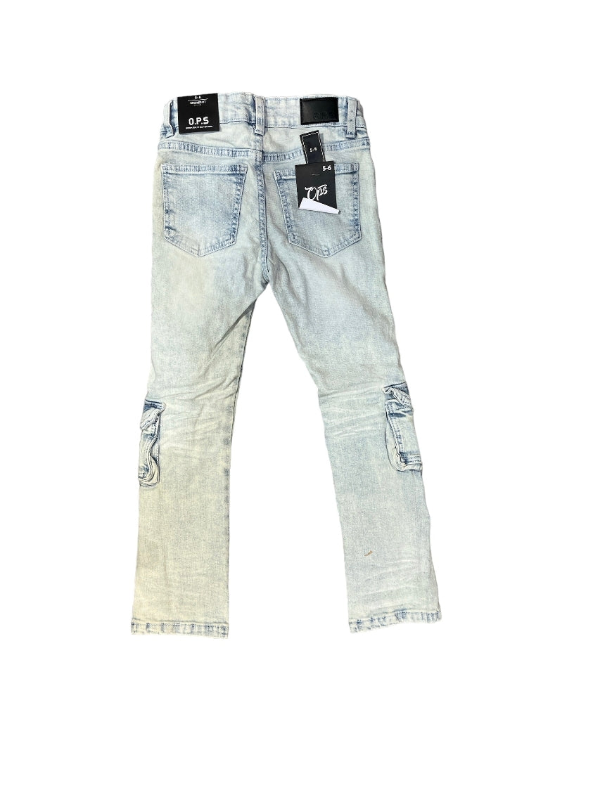 Kids Cargo Slim Stretch Denim in Bleach Wash