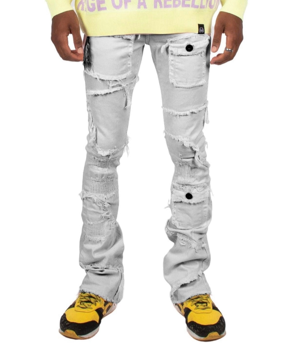 Men's Over-Sized Pocket Stacked Denim in Cool Grey