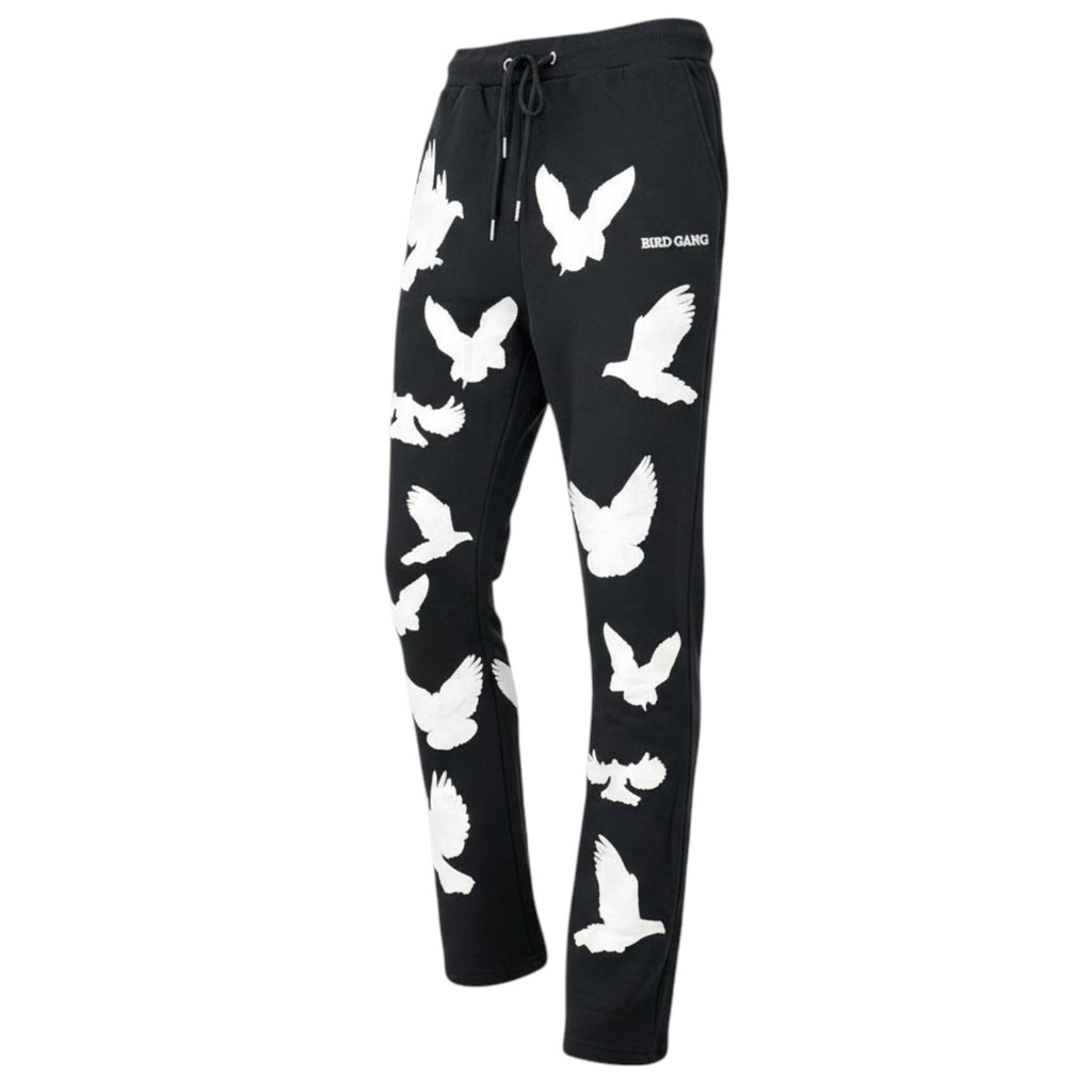 Men's Bird Gang Stacked Sweatpants in Black