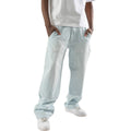 Light blue pants worn by a person on a white background