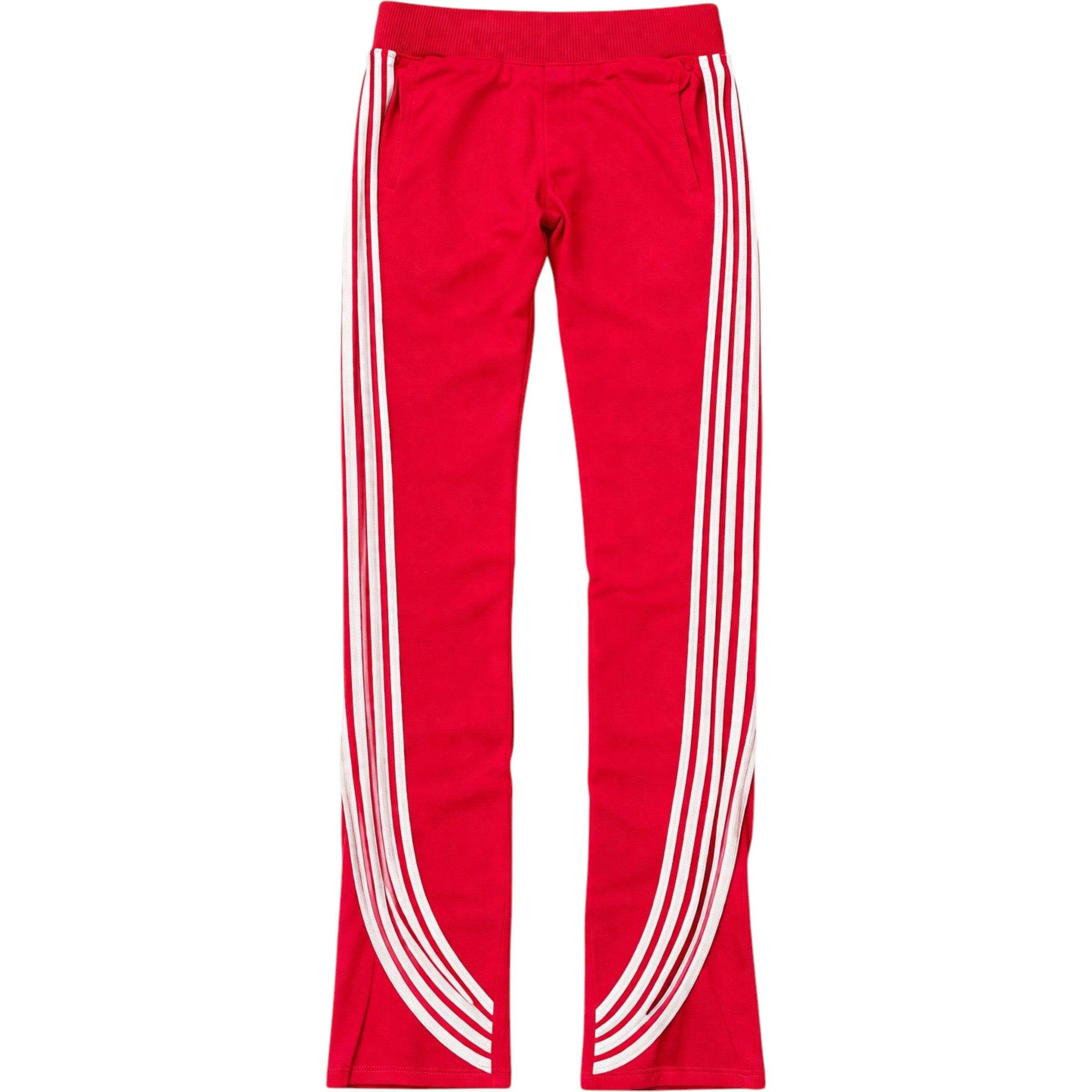 Red pants with white stripes on a white background