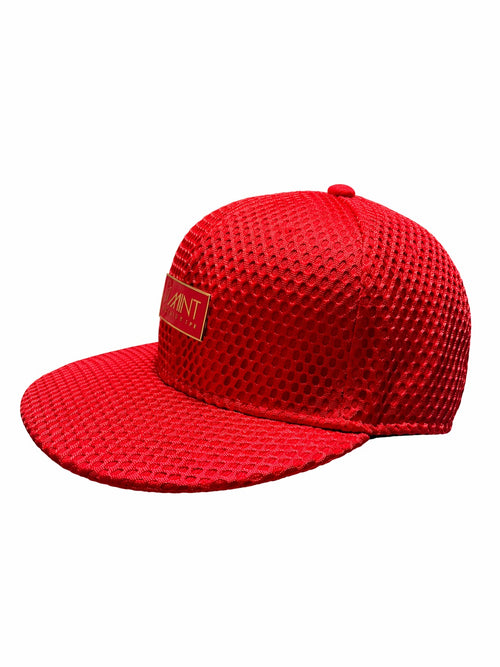 Red mesh cap on a white background