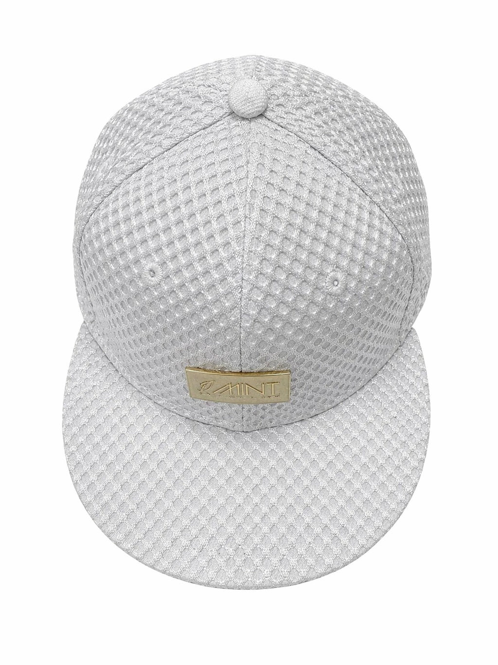 Light gray textured cap with a brand logo on a white background