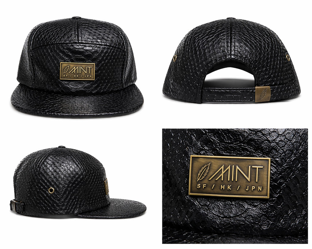 5 Panel Strap back Hat Anaconda Black Cap