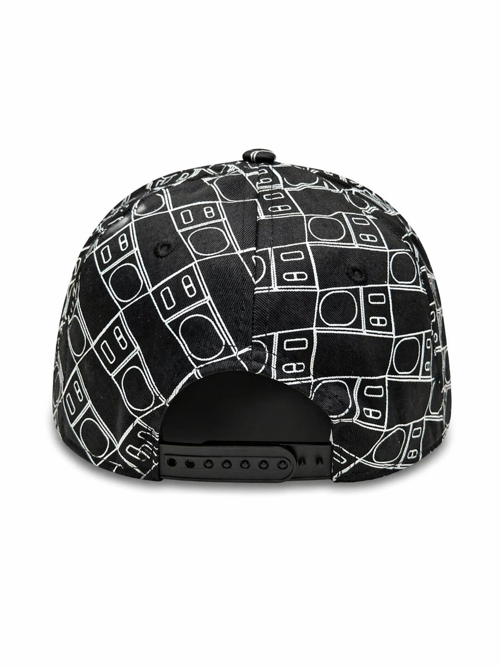 Black cap with geometric pattern on a white background