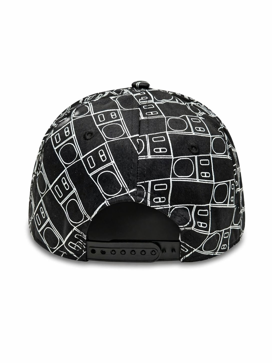 Black cap with geometric pattern on a white background