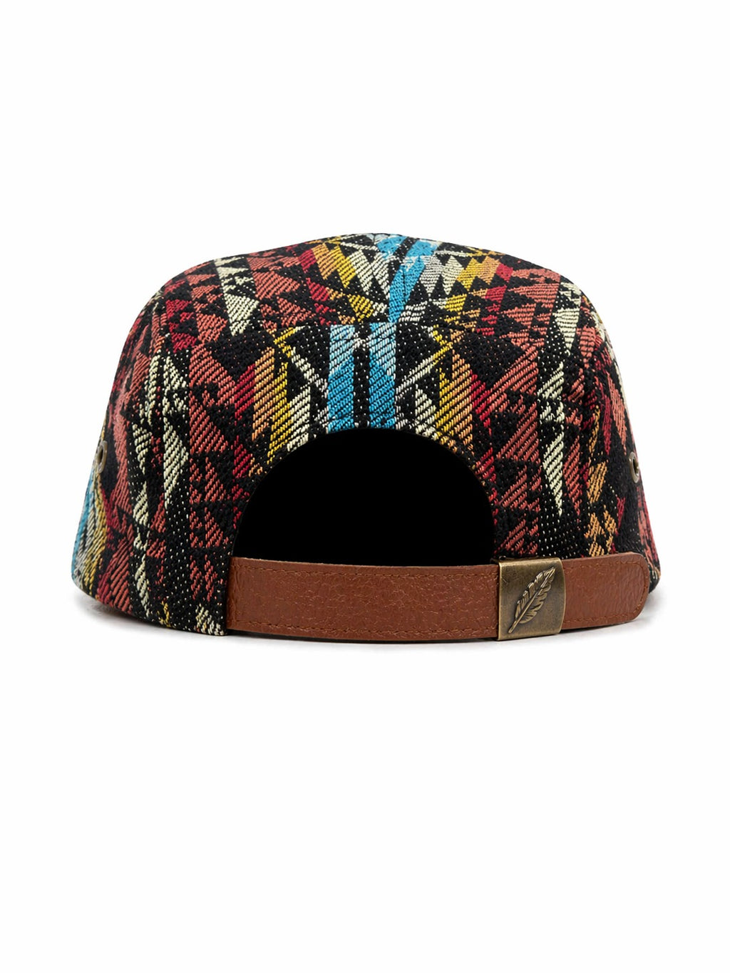 5 Panel Strap back Hat Aztec All over print(Brown/Red) with Black Brim Cap