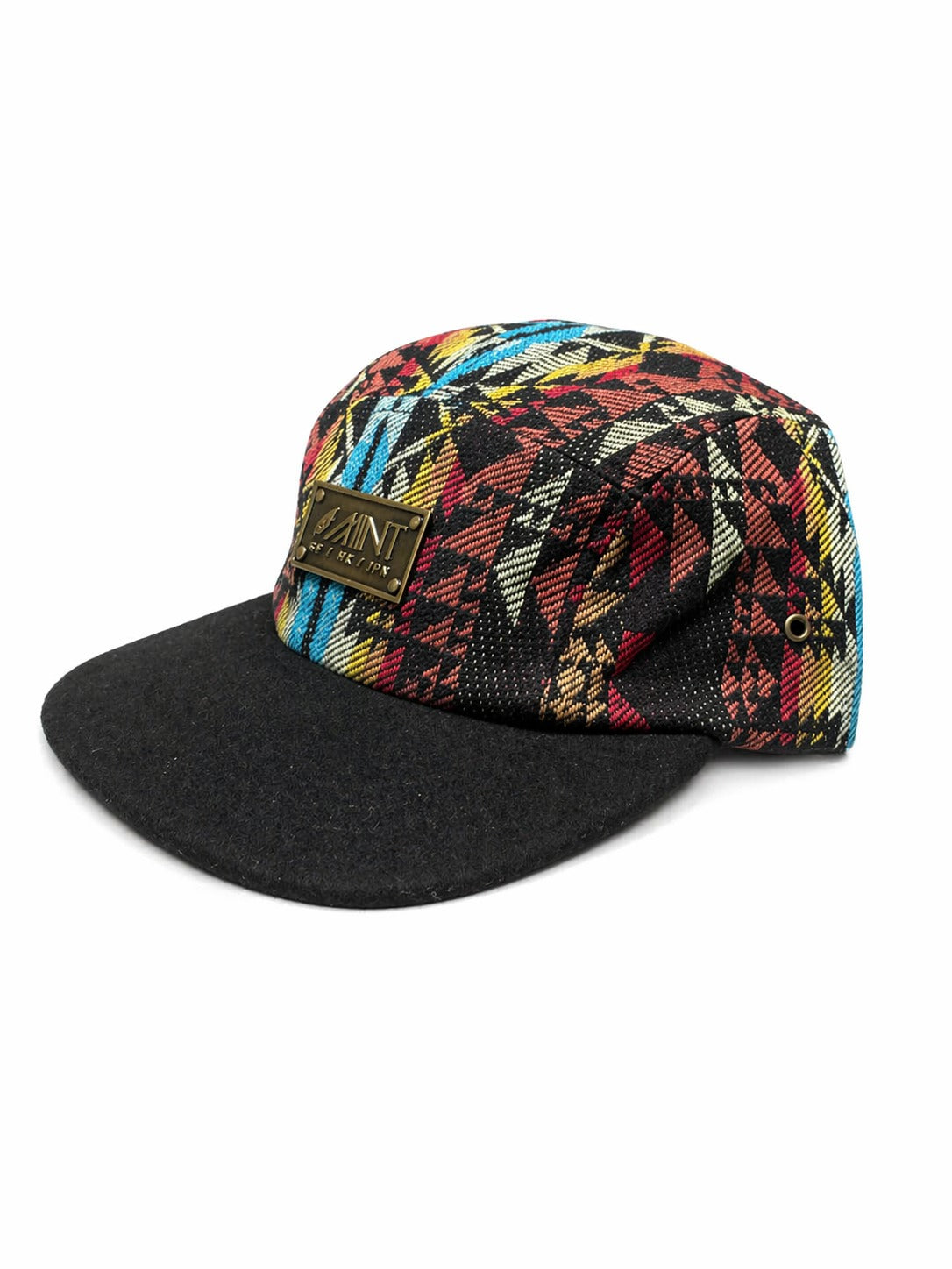 5 Panel Strap back Hat Aztec All over print(Brown/Red) with Black Brim Cap