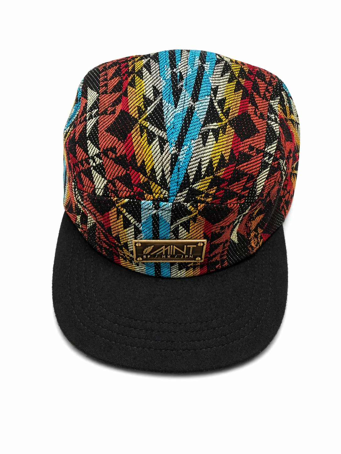 5 Panel Strap back Hat Aztec All over print(Brown/Red) with Black Brim Cap