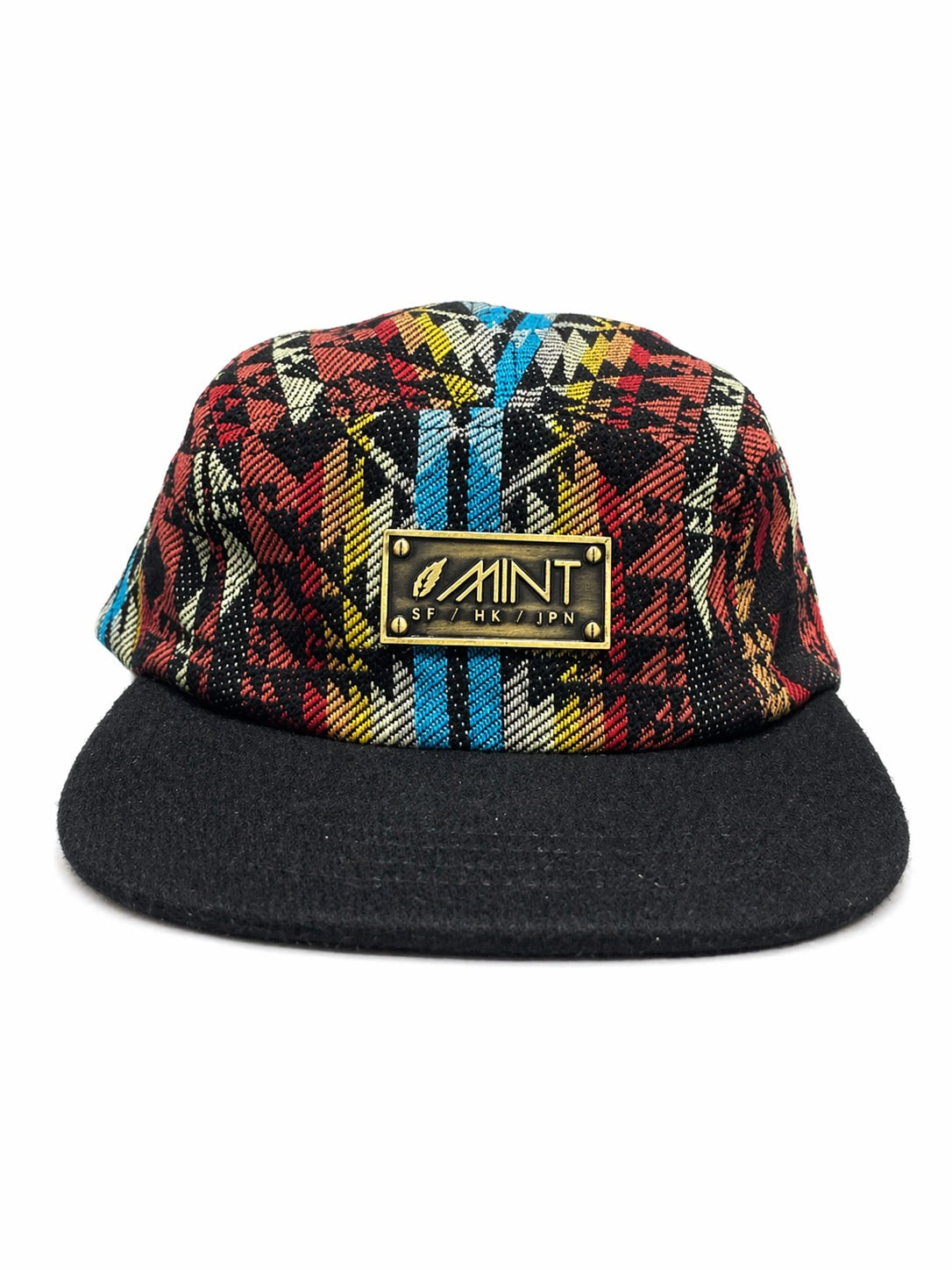 5 Panel Strap back Hat Aztec All over print(Brown/Red) with Black Brim Cap