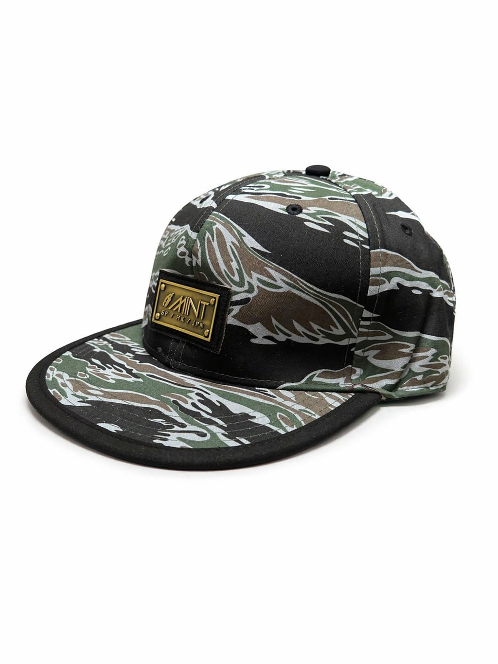 6 Panel Strap Back Hat Green Camo Cap