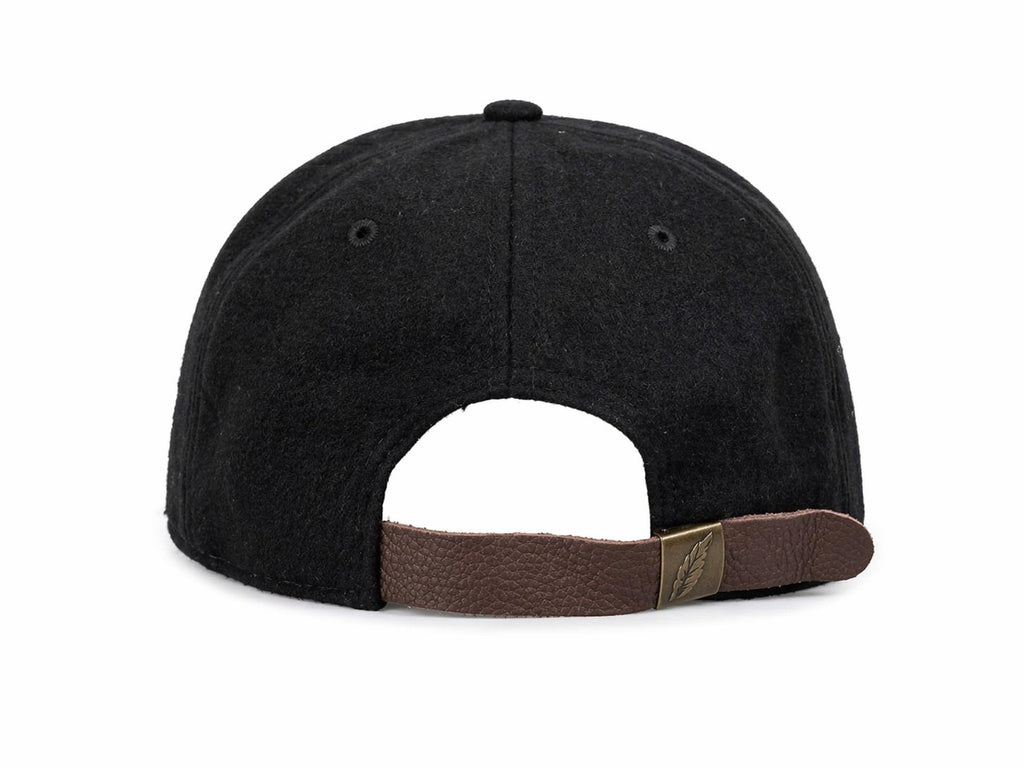6 Panel Leather Strap Back Hat In Black with Multi color Brim