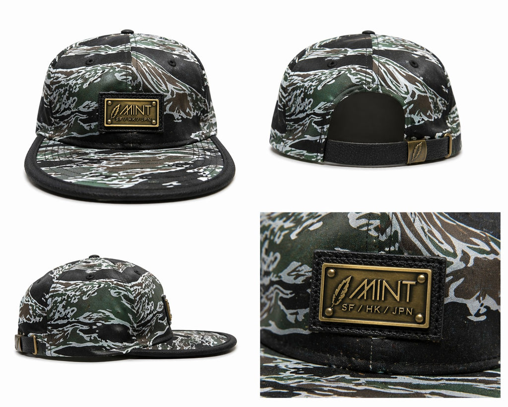 6 Panel Strap Back Hat Green Camo Cap