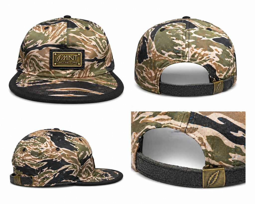 6 Panel Strap Back Hat Tan Camo Cap